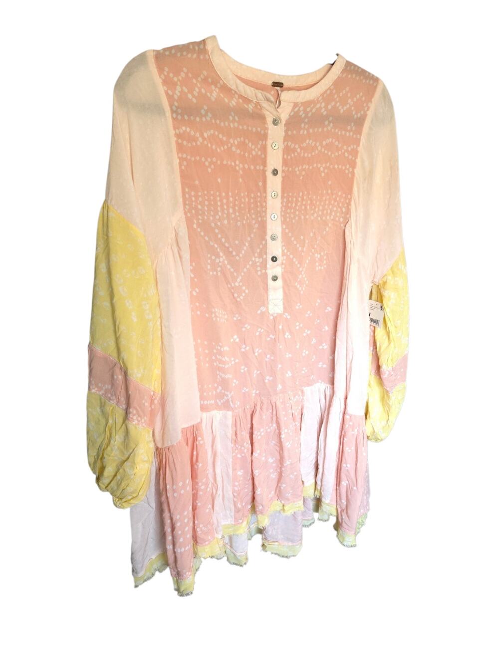 Free People Orchid Cloud Combo Patchwork Bandana Print Tunic Dress M Boho